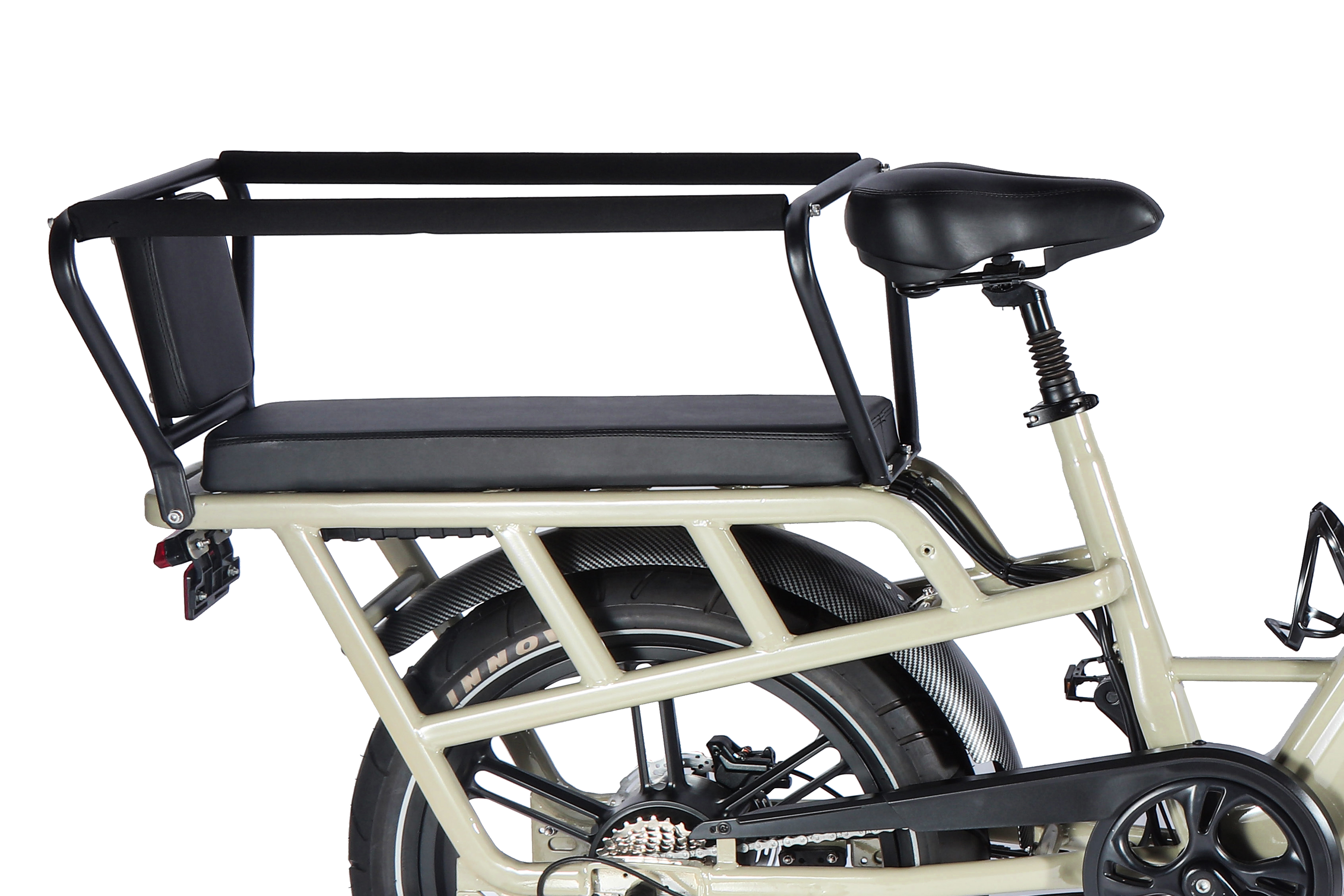 Rear cargo rack and comfortable seat